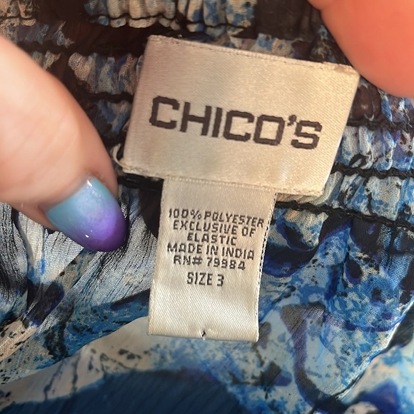 Chico’s Sheer Tunic Top Beaded Embellished Chico’s Size 3 XL Watercolor Blue - Picture 8 of 9